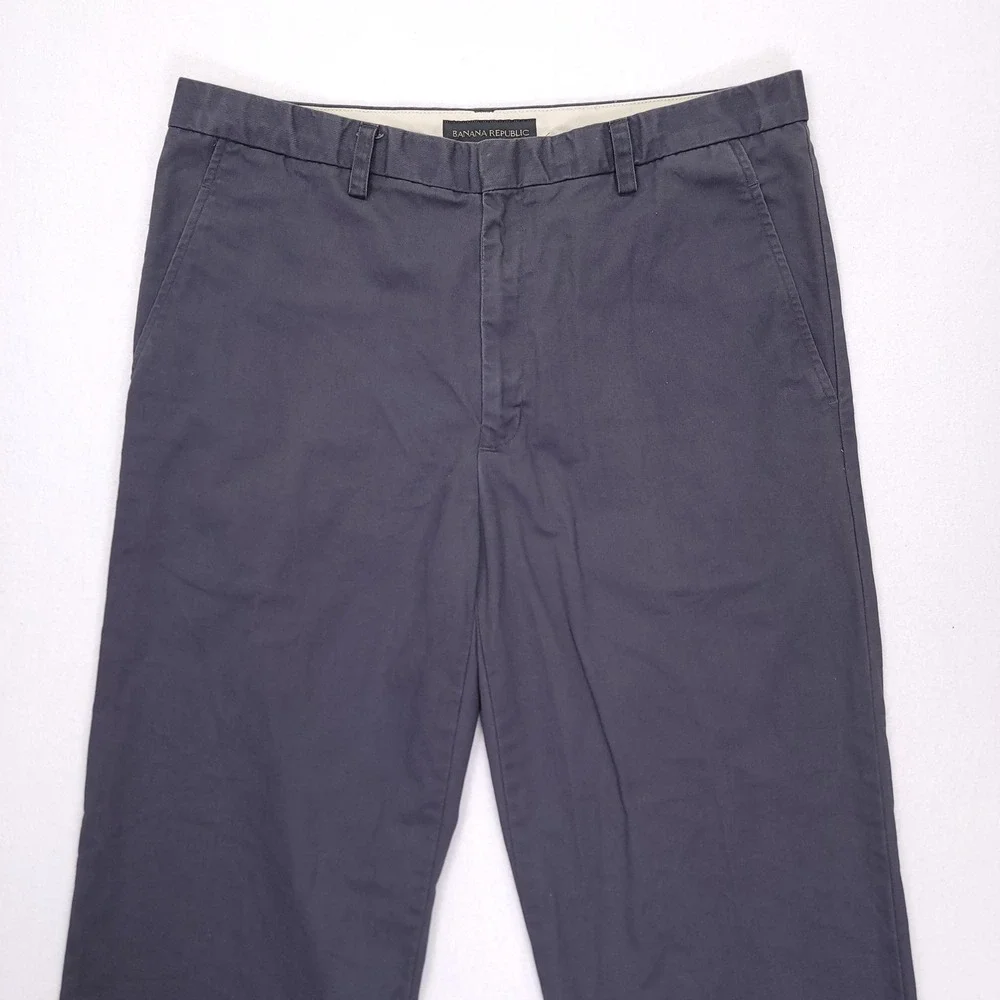 Y2K Banana Republic‎ Mens 35L Emerson Straight Leg Chino Pants Gray Flat Front